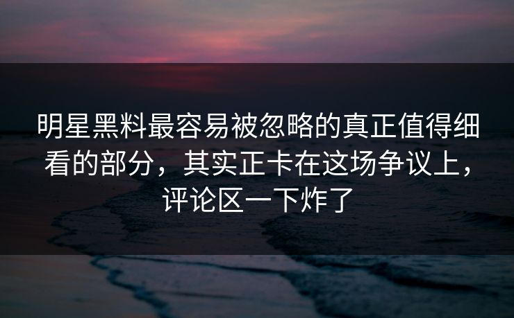 明星黑料最容易被忽略的真正值得细看的部分，其实正卡在这场争议上，评论区一下炸了