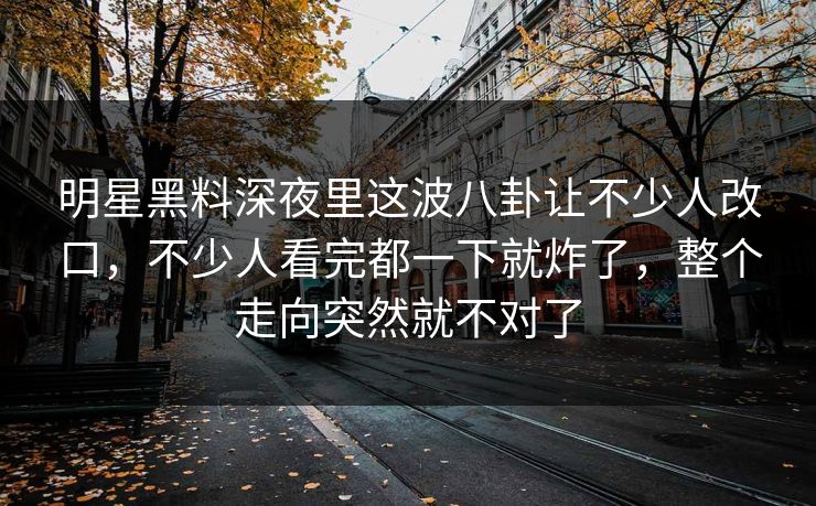 明星黑料深夜里这波八卦让不少人改口，不少人看完都一下就炸了，整个走向突然就不对了
