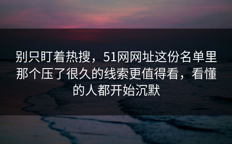 别只盯着热搜，51网网址这份名单里那个压了很久的线索更值得看，看懂的人都开始沉默